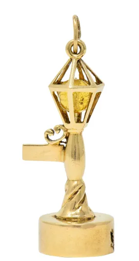 1960's Litacharm Inc. Vintage 14 Karat Gold Lamp Post Pendant Charm