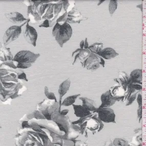 3 1/2 YD PC-Grey/Dove Rose Bloom Brushed French Terry Knit Fabric