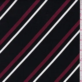 3 1/2 YD PC-ITY Black/Burgundy/White Diagonal Stripe Jersey Knit Fabric