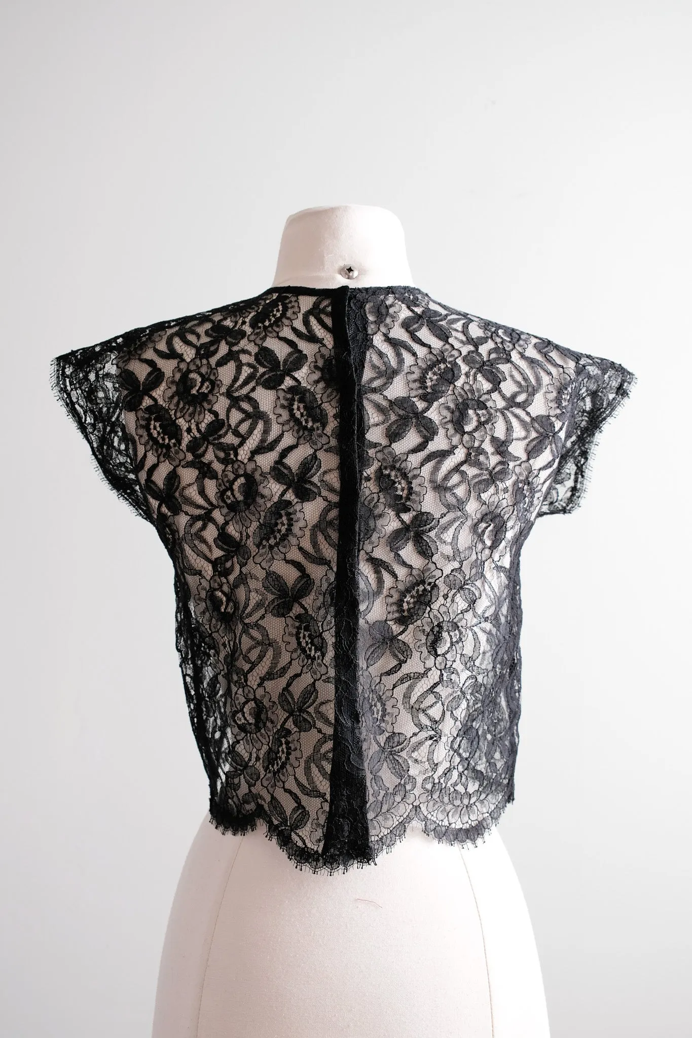 Adorable 1950's Sheer Black Lace Top / Sz S