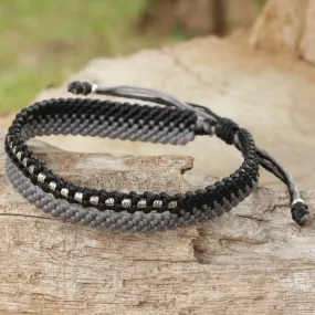 Amity in Black and Gray Artisan Crafted Black and Gray Cord Bracelet with Silver