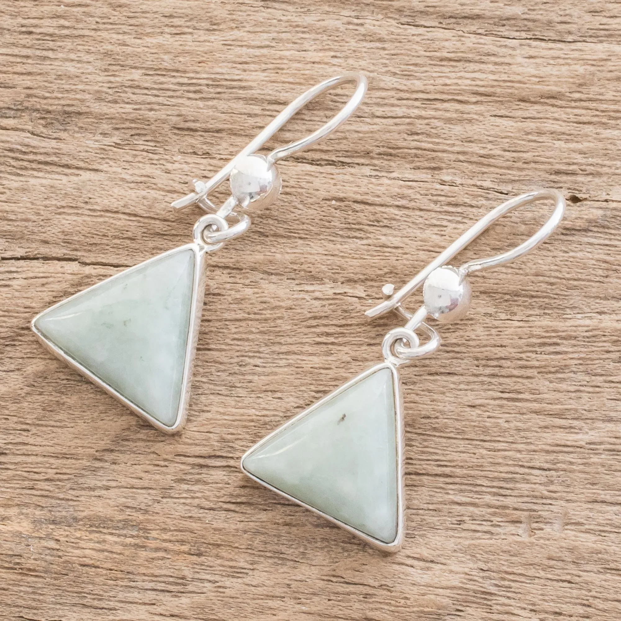 Apple Green Triangle of Life Triangular Apple Green Jade Dangle Earrings from Guatemala