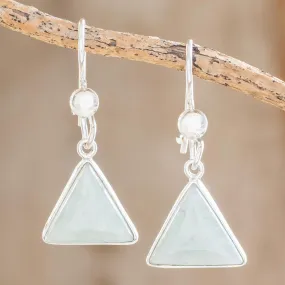 Apple Green Triangle of Life Triangular Apple Green Jade Dangle Earrings from Guatemala