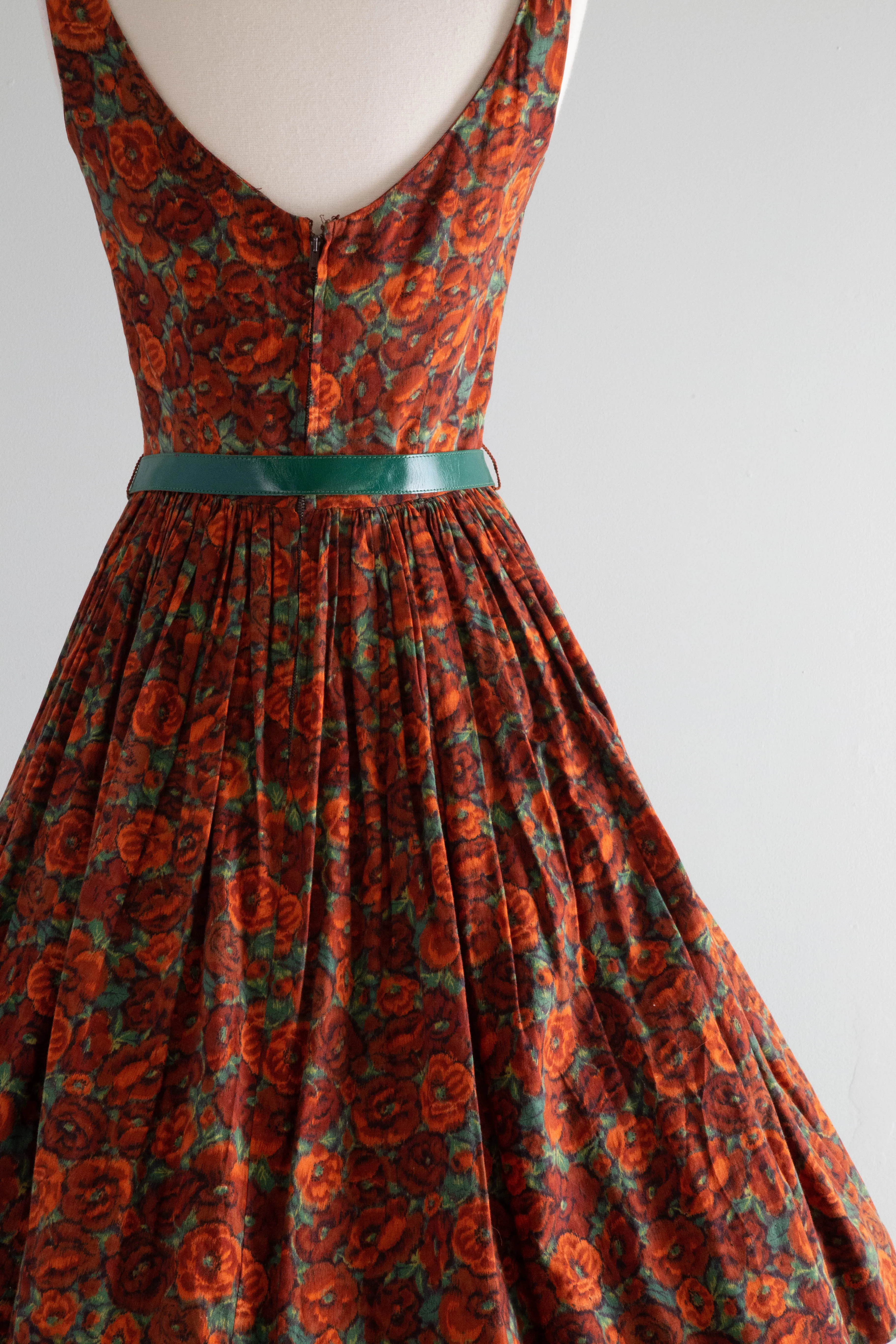 Autumnal 1950's Gay Gibson Cotton Dress / Small