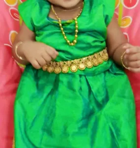 Baby Girl Semi Pattu or Semi Silk Lehenga with Petticoat and Full Blouse