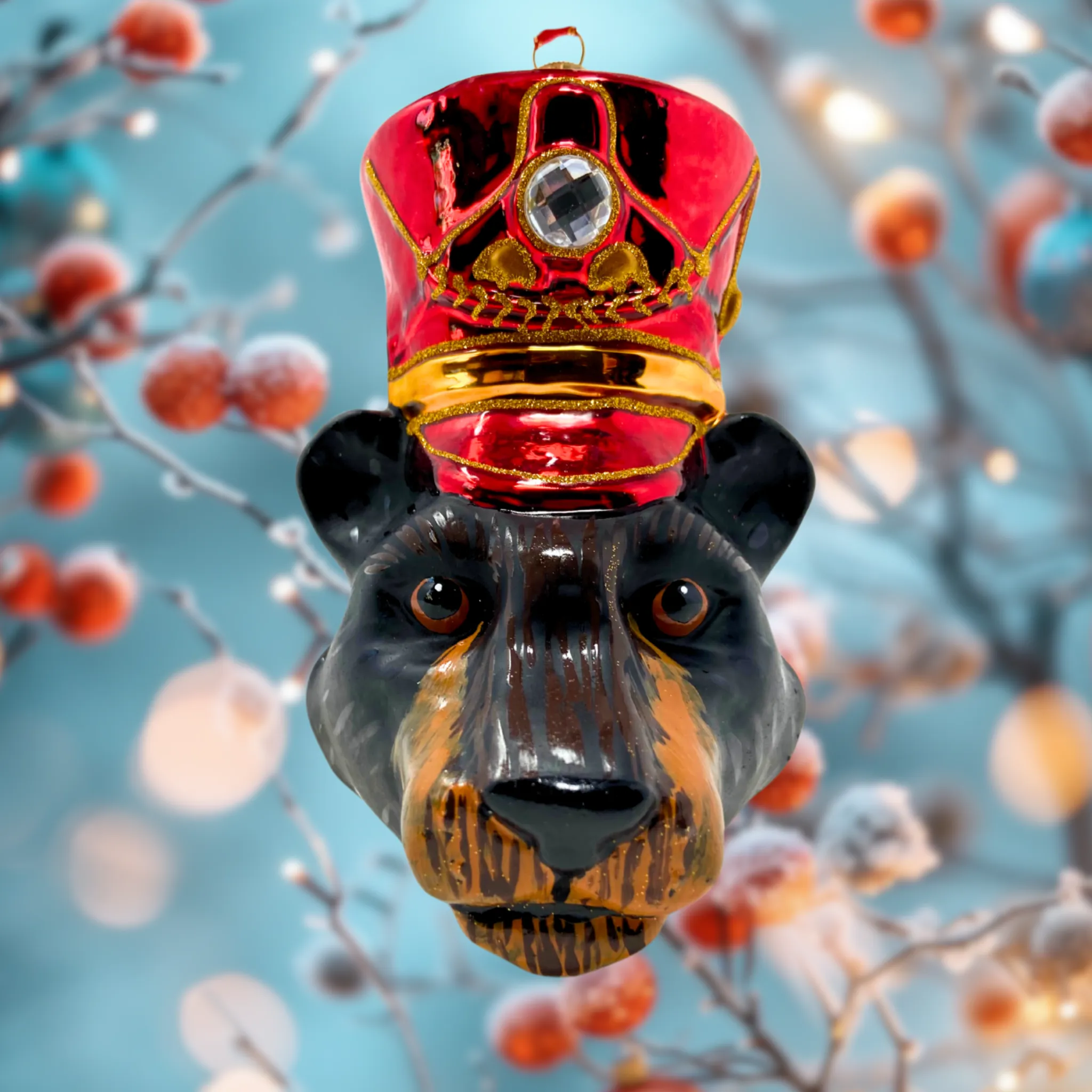 Bear Head Blown Glass Christmas Ornament