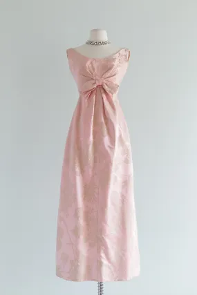 Beautiful Pale Pink Silk Brocade Evening Gown By Miss Winston / XS