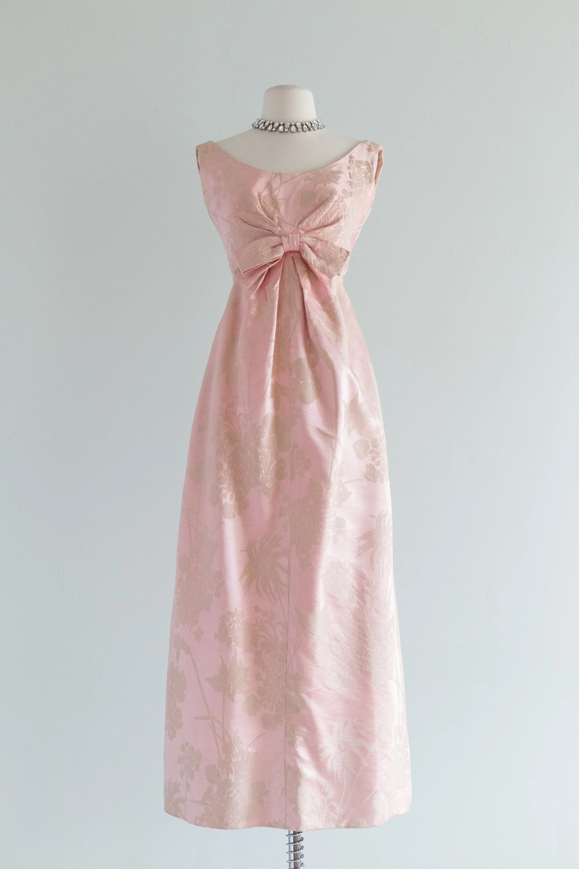 Beautiful Pale Pink Silk Brocade Evening Gown By Miss Winston / XS