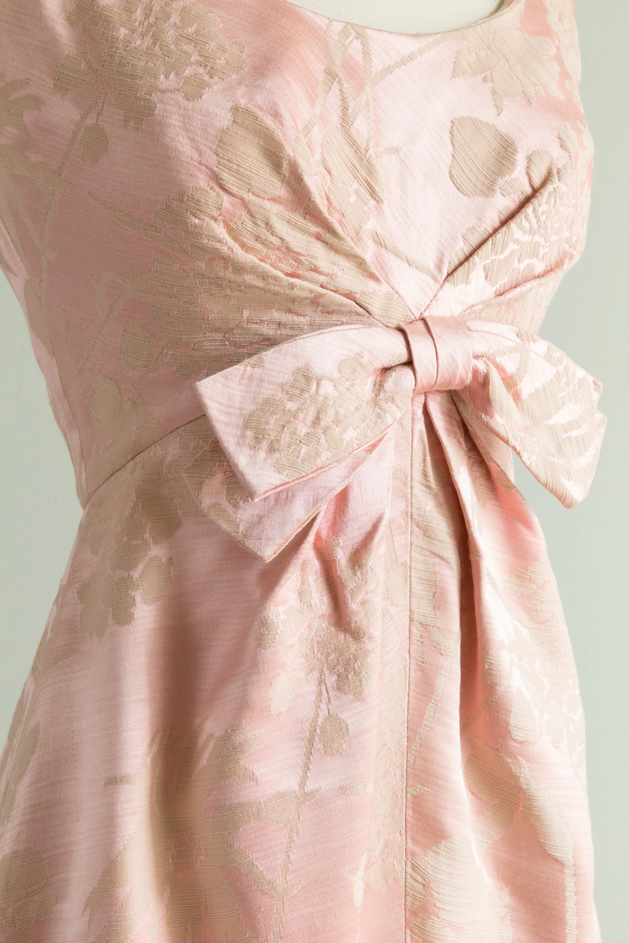 Beautiful Pale Pink Silk Brocade Evening Gown By Miss Winston / XS