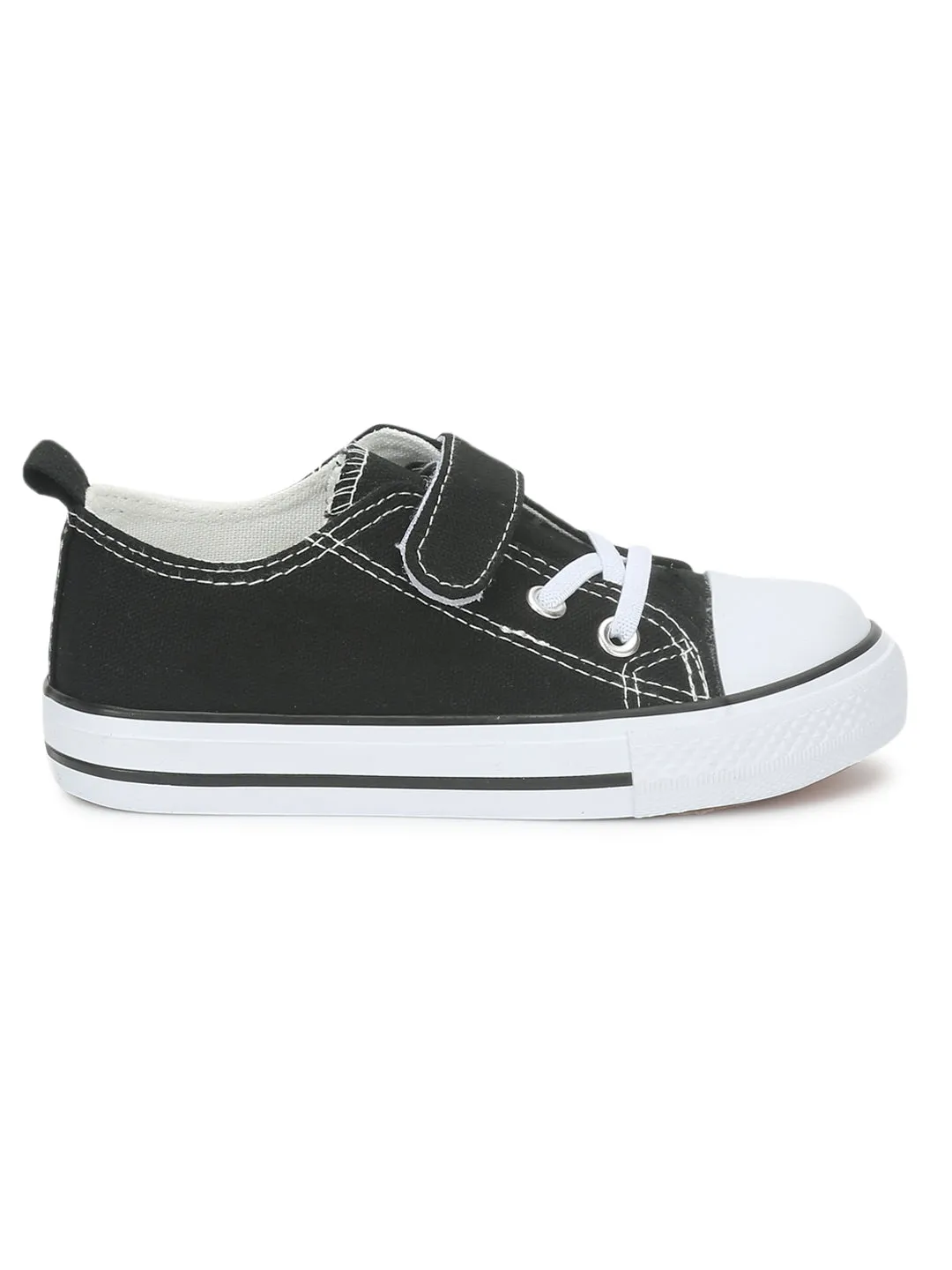 Black Canvas Stylish Velcro Sneakers For Kids-Unisex (TC-VKCAN3-BLK)