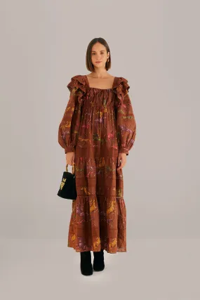 Brown Dotted Horses Maxi Dress