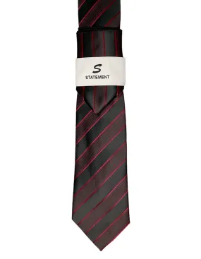 BURGUNDY STRIPE 2 PC TIE & HANKIE SET