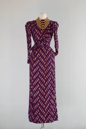 Chic 1970's Plum Chiffon Evening Dress By Mignon / Small