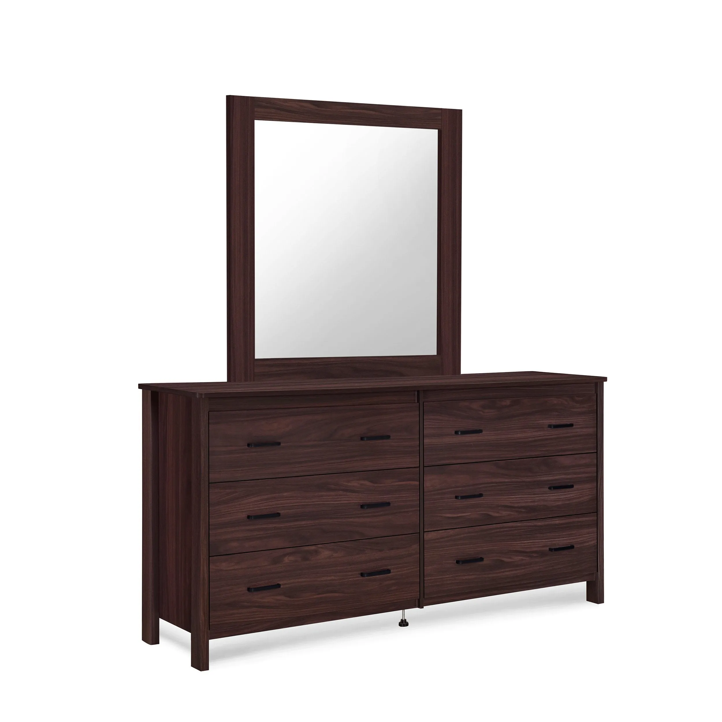 Contemporary 6 Drawer Vanity Dresser with Square Mirror - NH119413