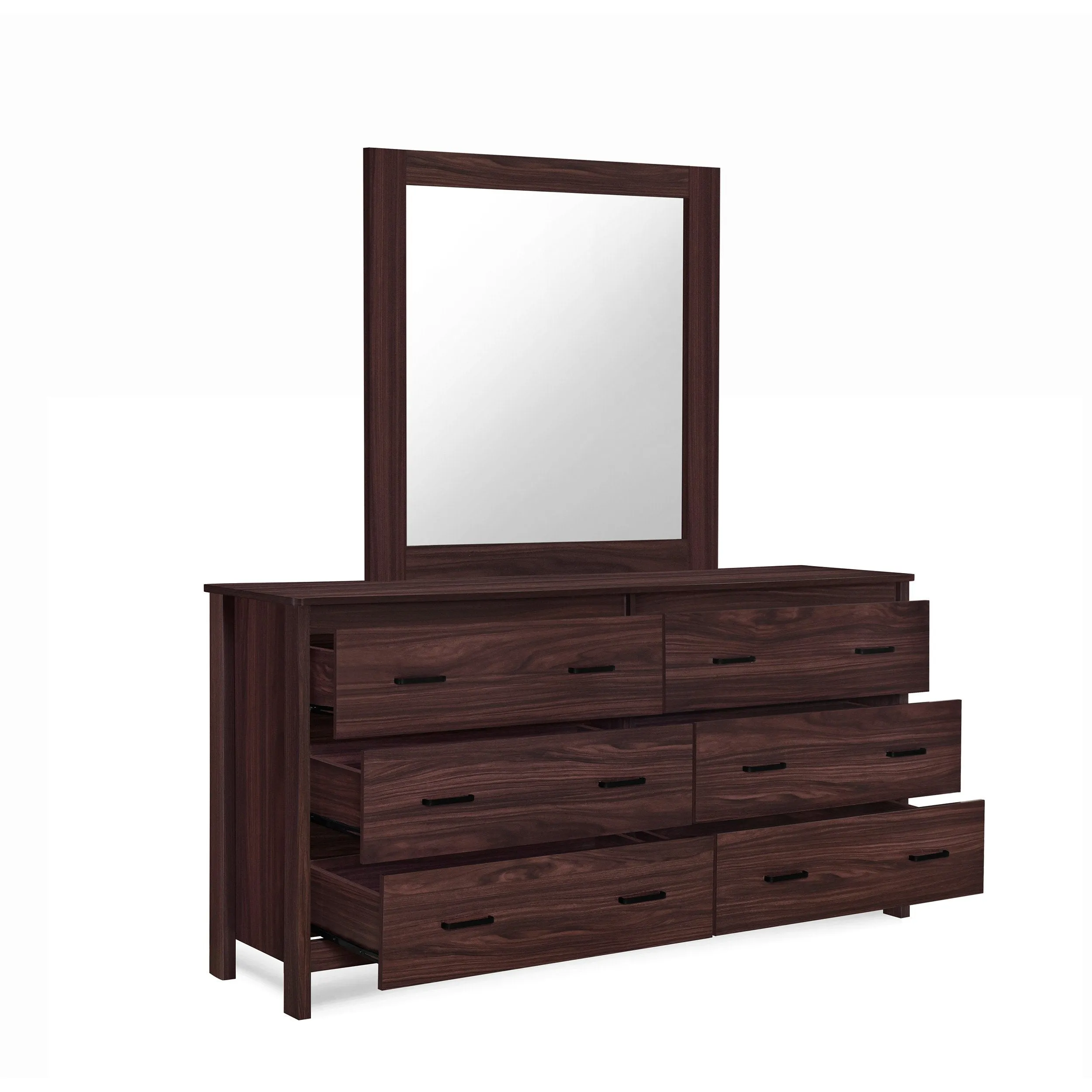 Contemporary 6 Drawer Vanity Dresser with Square Mirror - NH119413