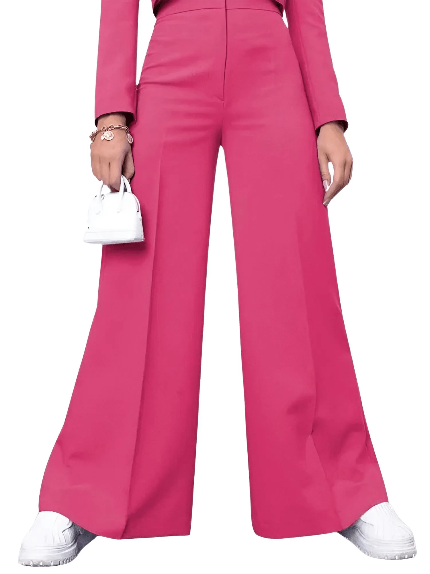 Cropped Blazer and Wide Leg Pants High Waisted 2-Piece Sets For Women