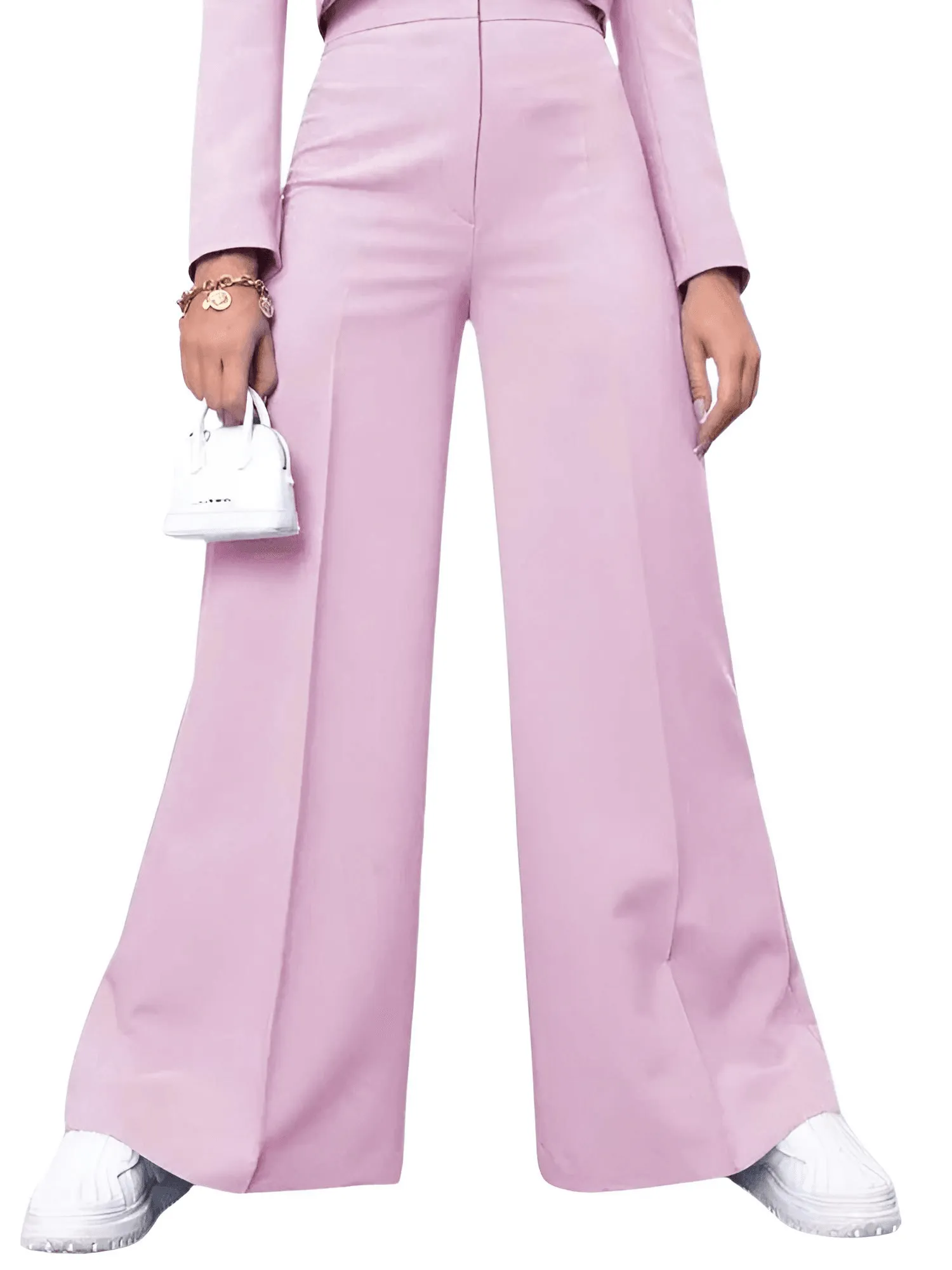 Cropped Blazer and Wide Leg Pants High Waisted 2-Piece Sets For Women