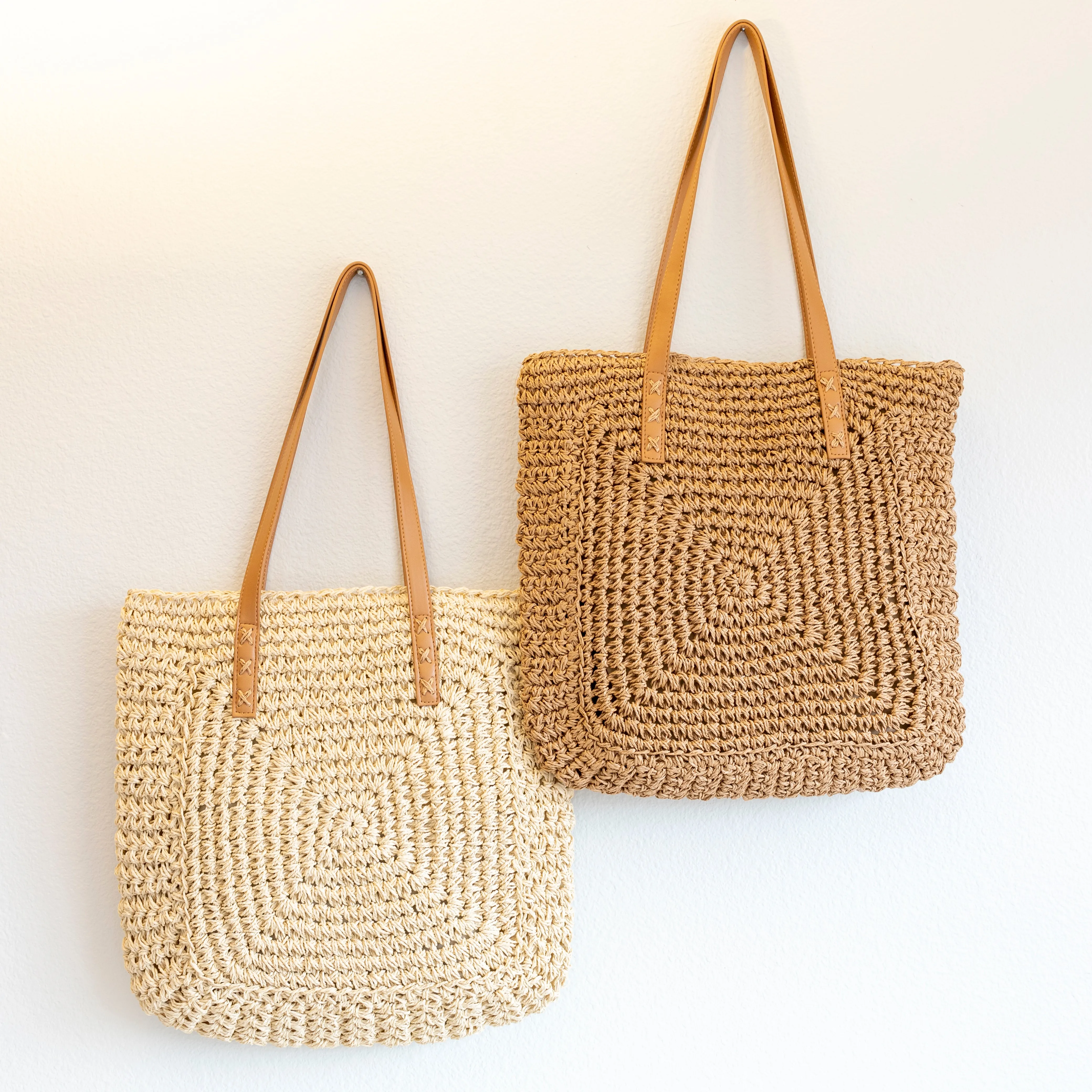 Elena Handbags Patterned Straw Woven Tote Bag