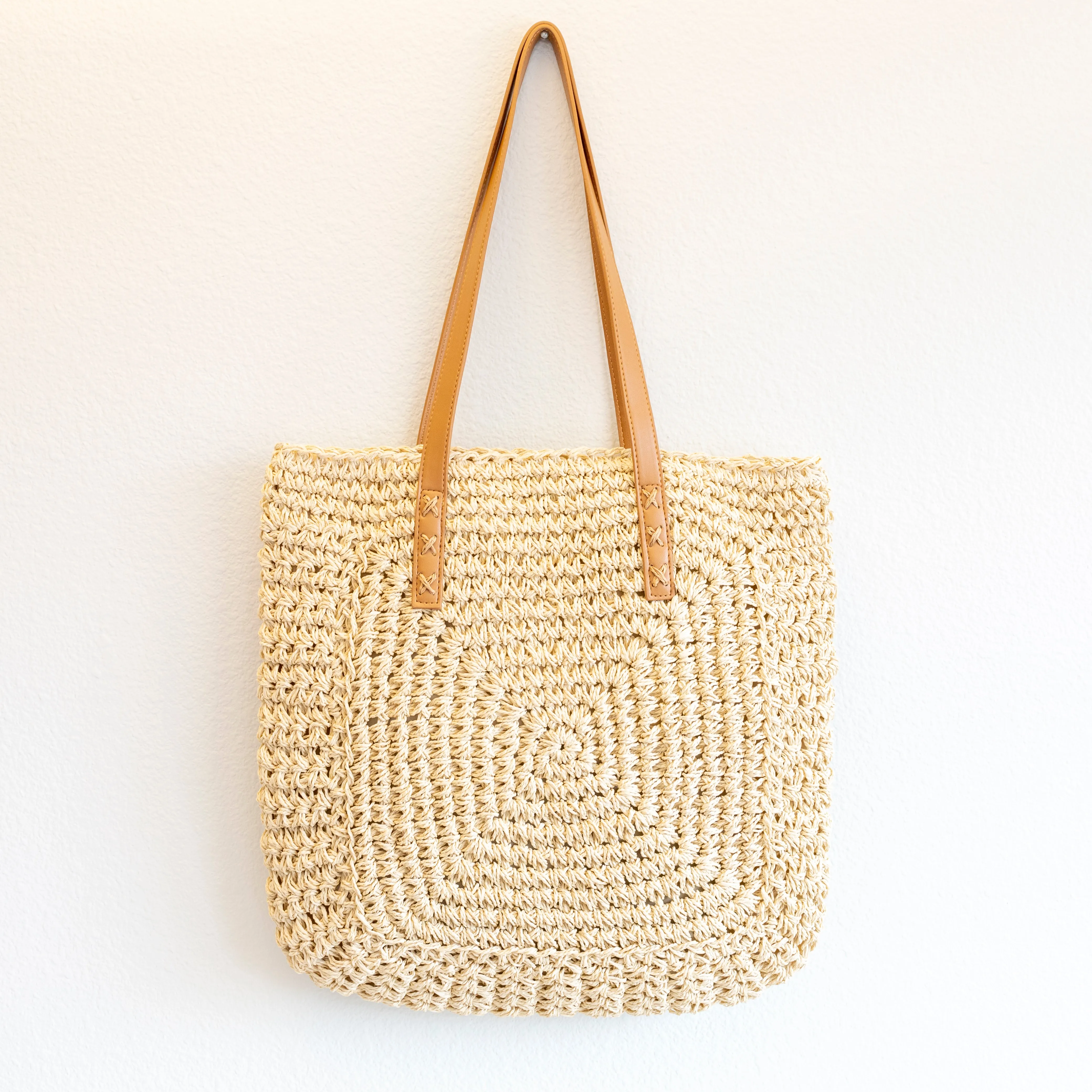 Elena Handbags Patterned Straw Woven Tote Bag