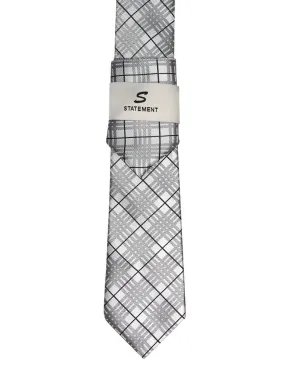 GRAY PLAID 2 PC TIE & HANKIE SET