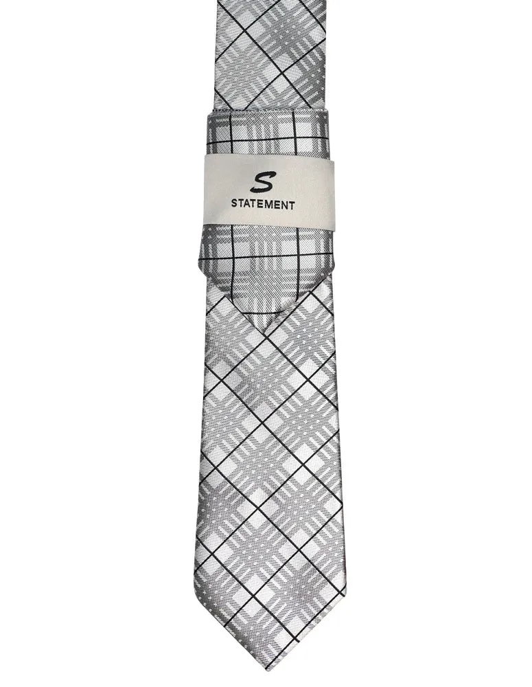 GRAY PLAID 2 PC TIE & HANKIE SET