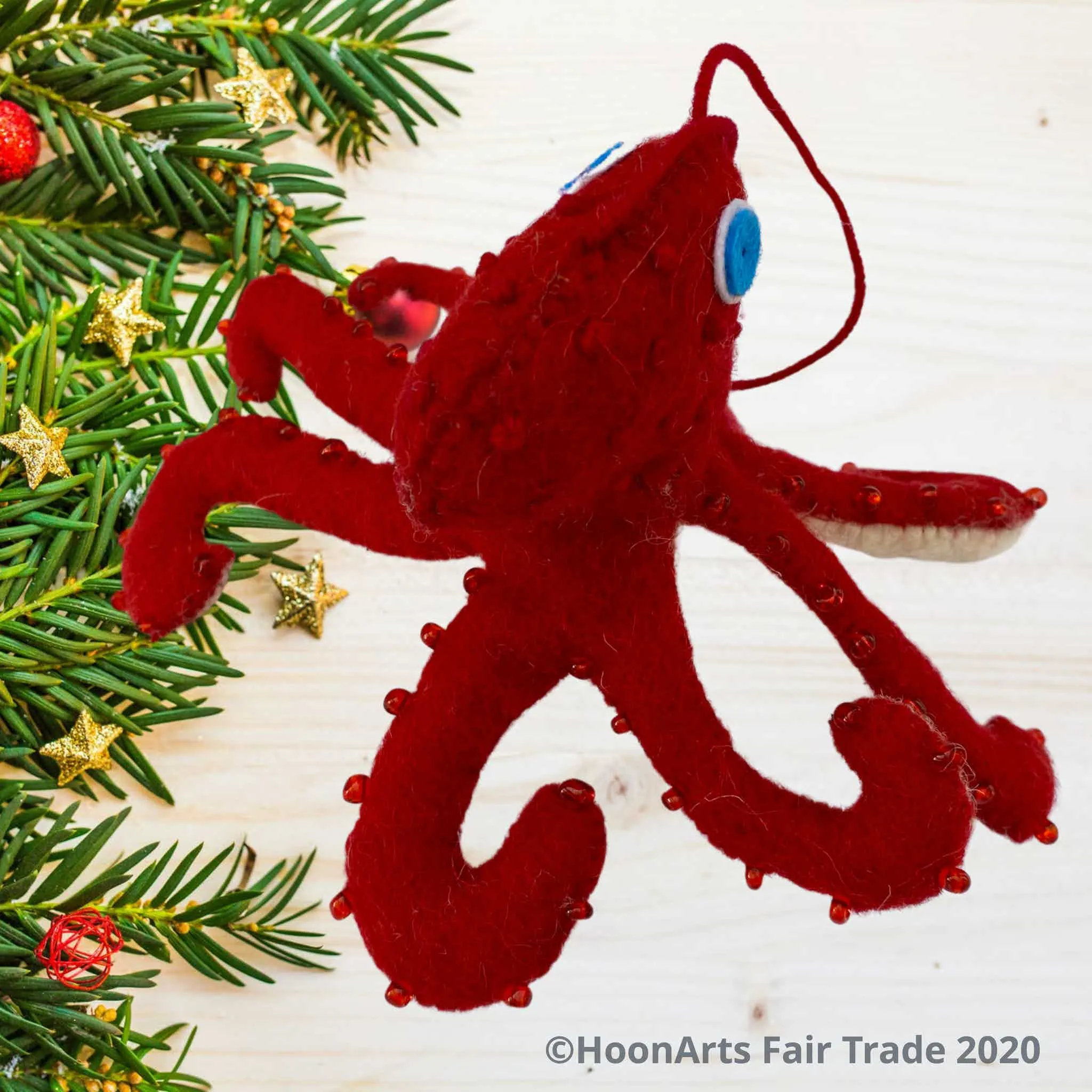 Handmade Felted Christmas Ornament from Kyrgyzstan-Octopus