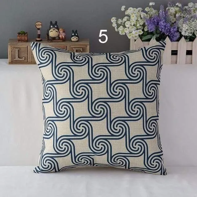 High Quality Linen Cotton Deep Blue Geometry Throw Pillow Case