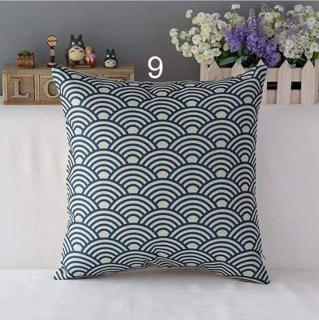 High Quality Linen Cotton Deep Blue Geometry Throw Pillow Case