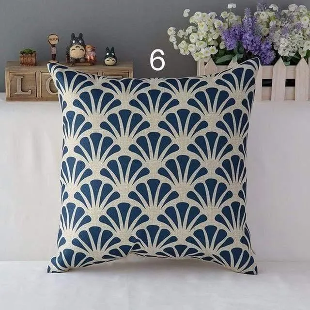 High Quality Linen Cotton Deep Blue Geometry Throw Pillow Case