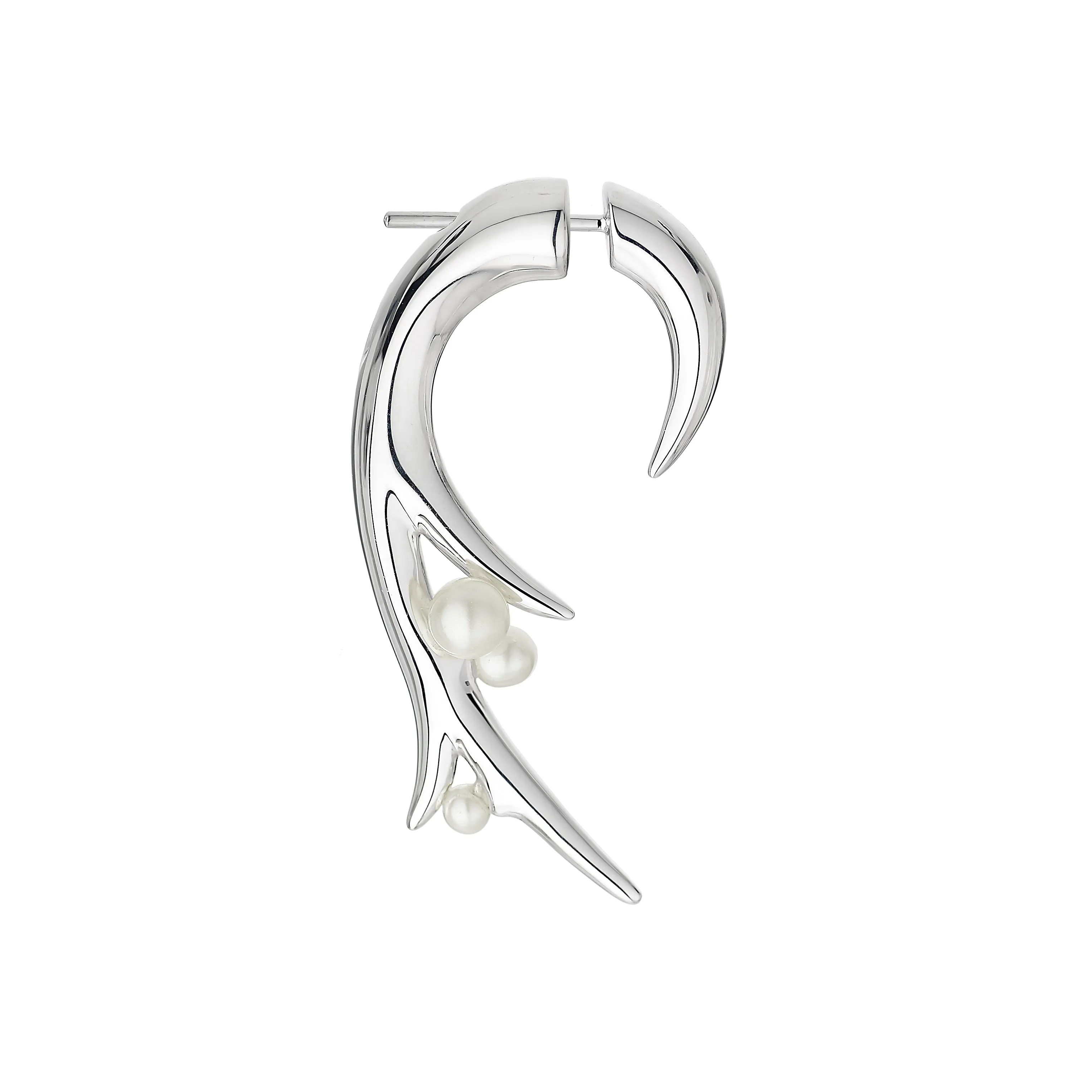 Hooked Pearl Large Earrings - Silver