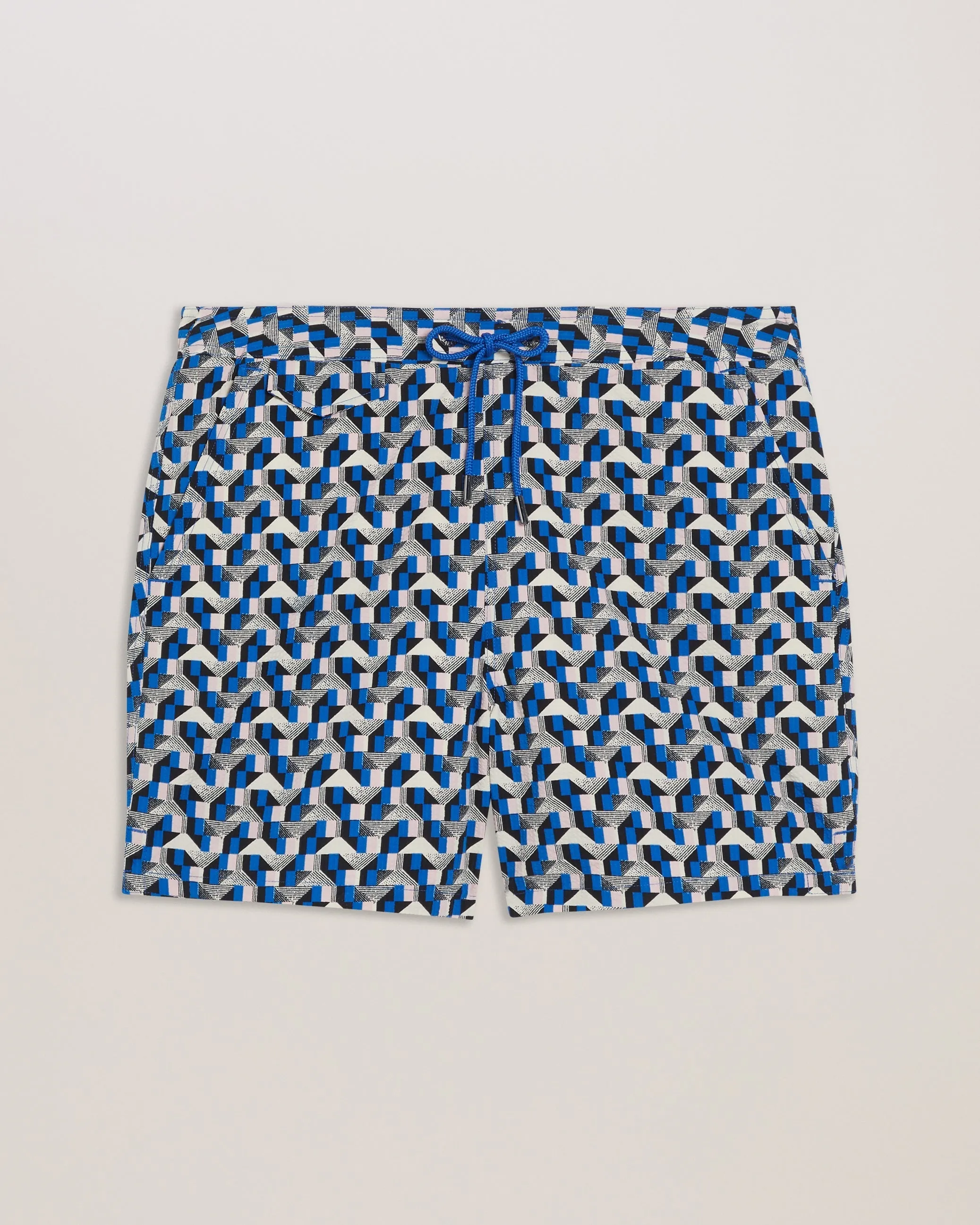 Joris Geometric Seersucker Swimshort Blue