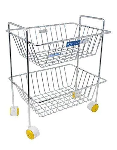 Kitchen Mart Fruit & Vegetable Trolley with Wheels, Rectangle, 2-Tier, Stainless Steel (Multipurpose Kitchen Storage Rack / Shelf)