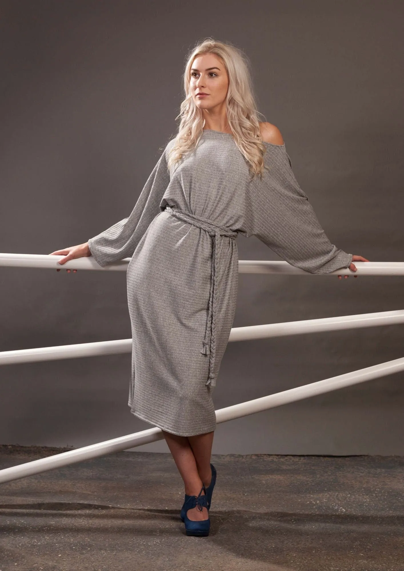 Light Grey Long Sleeve Batwing Dress