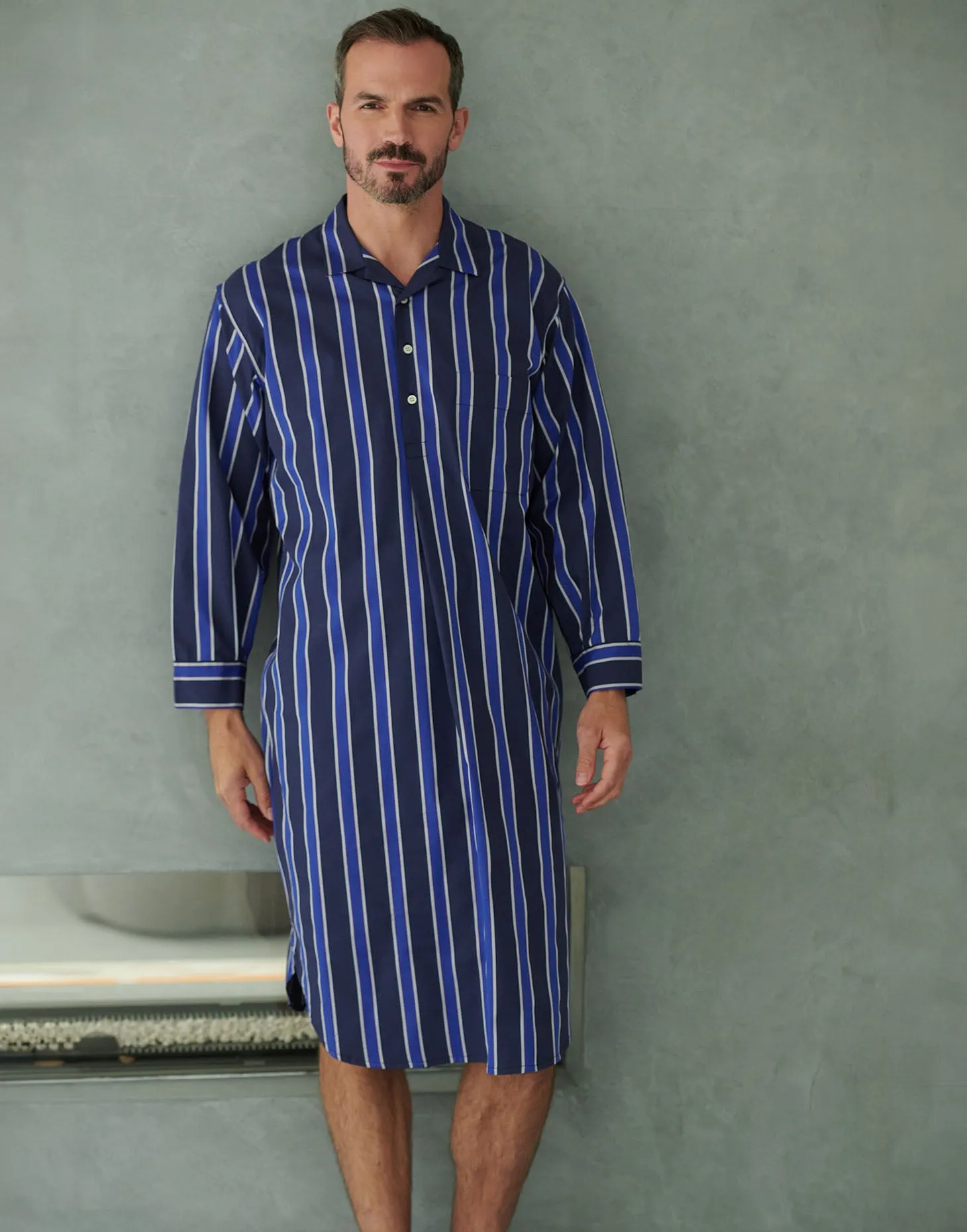 Men's Cotton Nightshirt – Royal Regimental Satin Stripe