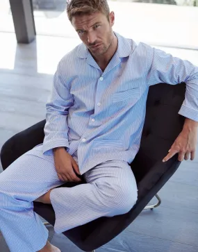 Men's Crisp Cotton Pyjama Set – Sky Blue & White Stripe