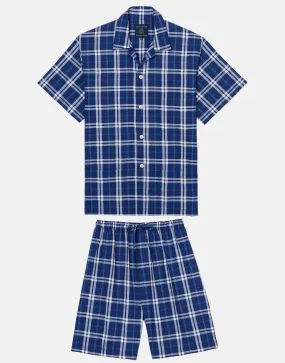 Men's Crisp Cotton Short Pyjama Set – Chester Blue on Blue Check