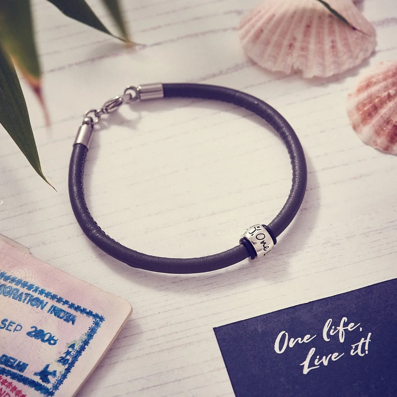 One Life, Live It! Recycled Silver & Leather Bracelet