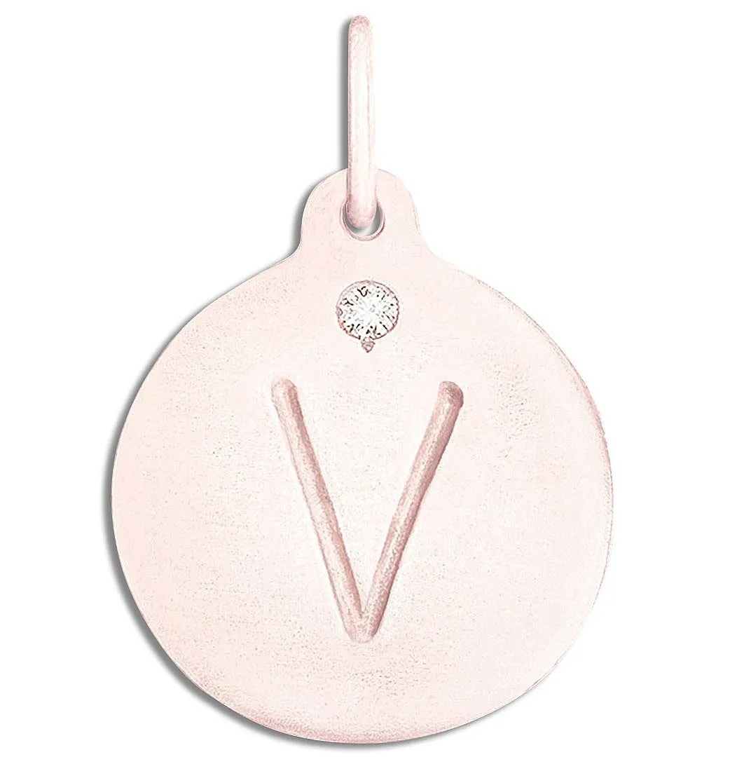 "V" Alphabet Charm With Diamond