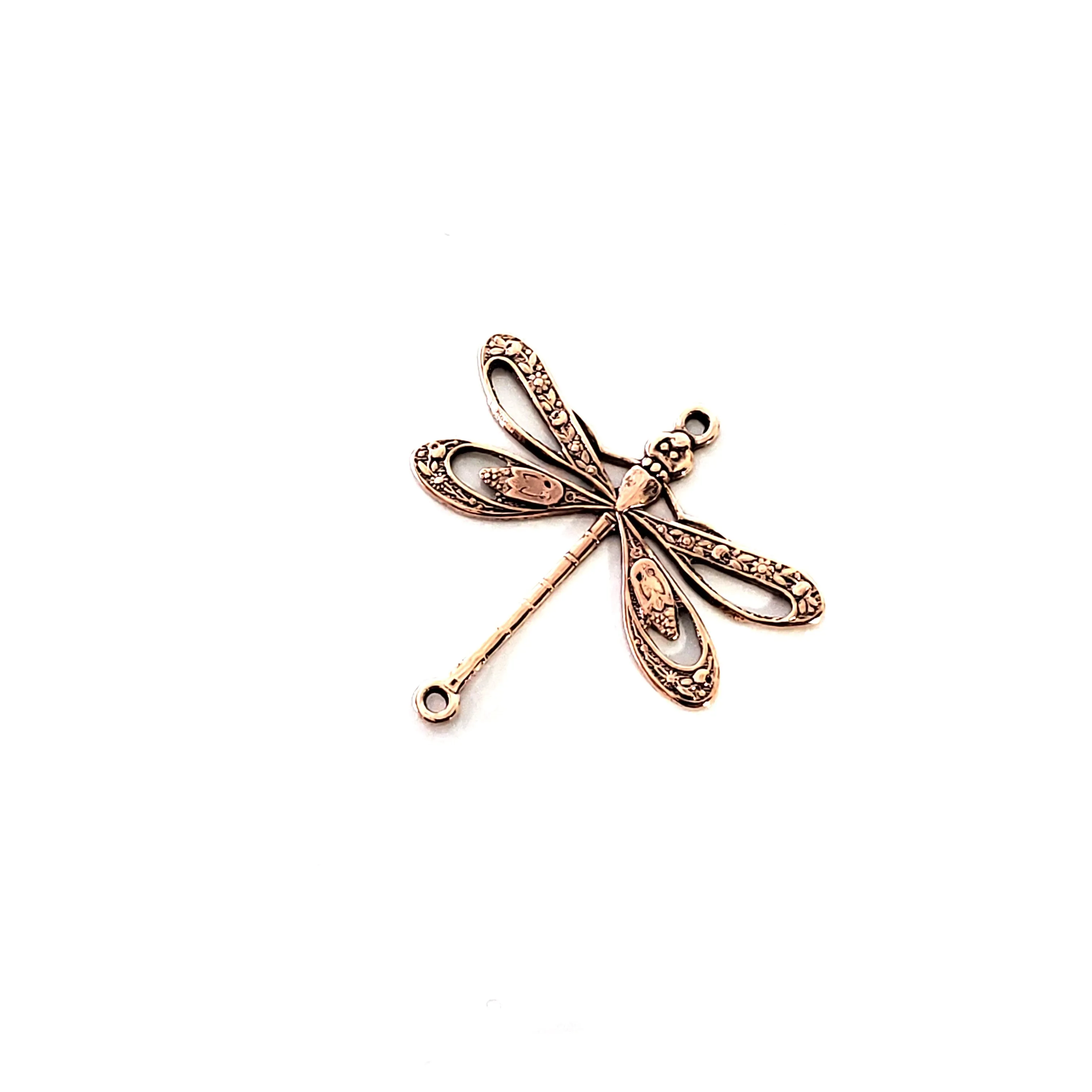 Rose Gold Filigree Dragonfly Connector Charm, 2 Loop, 24 Kt Rose Gold Plated Brass, Lot Size 10, #09 RG