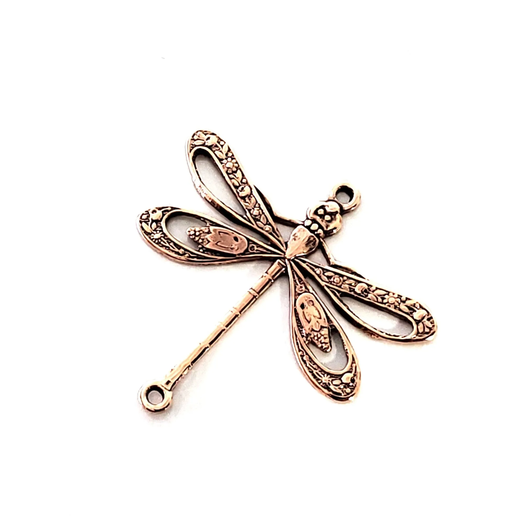 Rose Gold Filigree Dragonfly Connector Charm, 2 Loop, 24 Kt Rose Gold Plated Brass, Lot Size 10, #09 RG