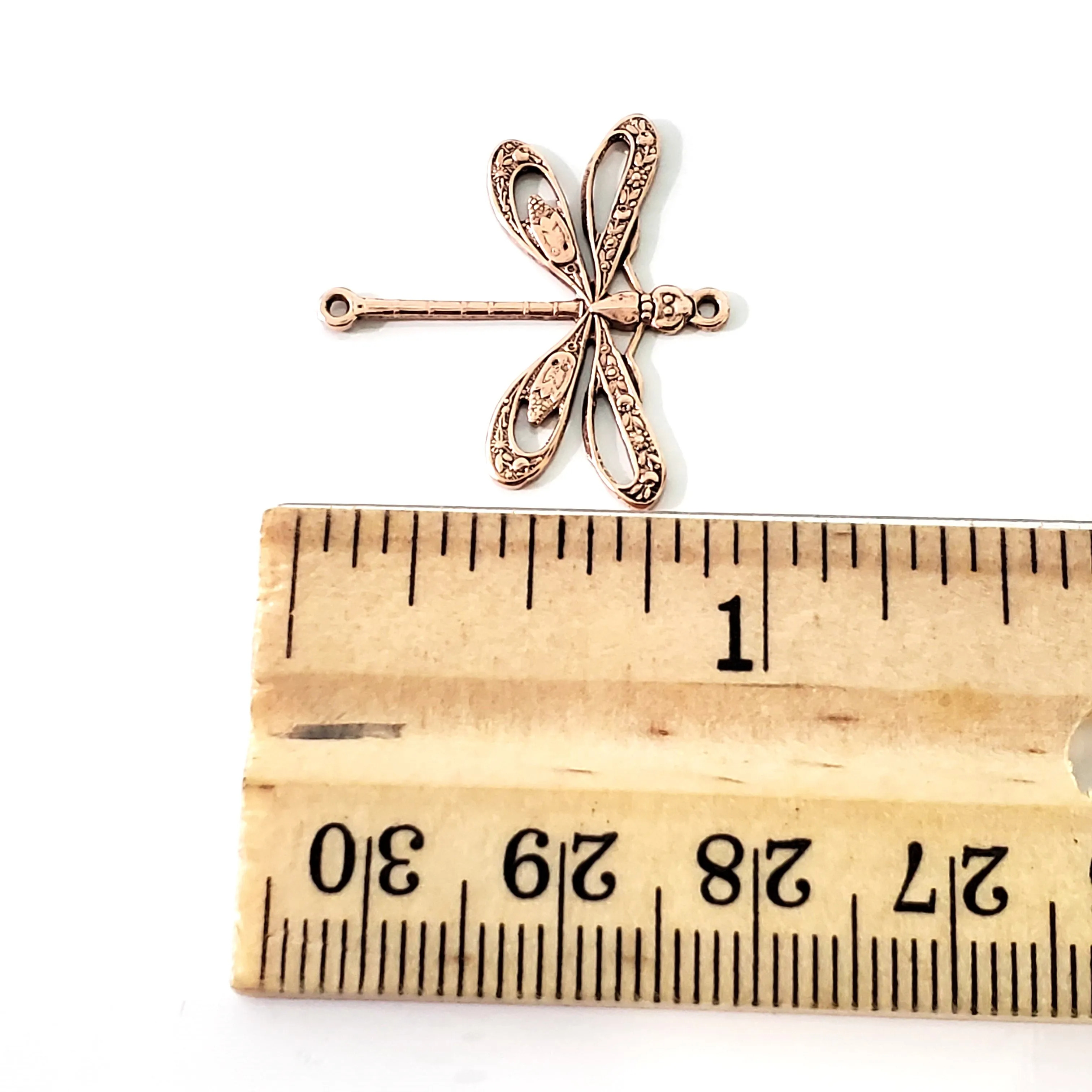 Rose Gold Filigree Dragonfly Connector Charm, 2 Loop, 24 Kt Rose Gold Plated Brass, Lot Size 10, #09 RG