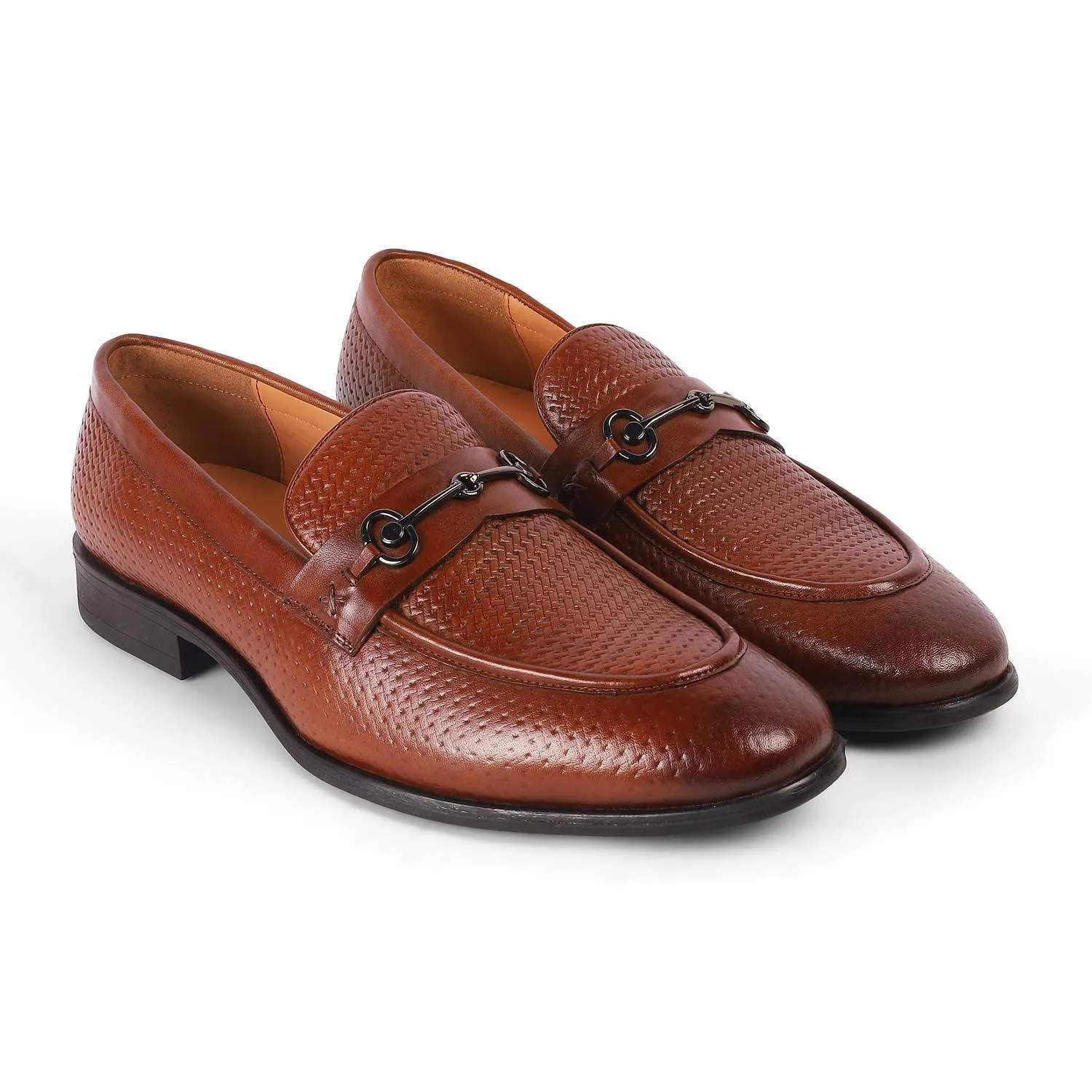 Tresmode Fetch Camel Men's Textured Leather Loafers