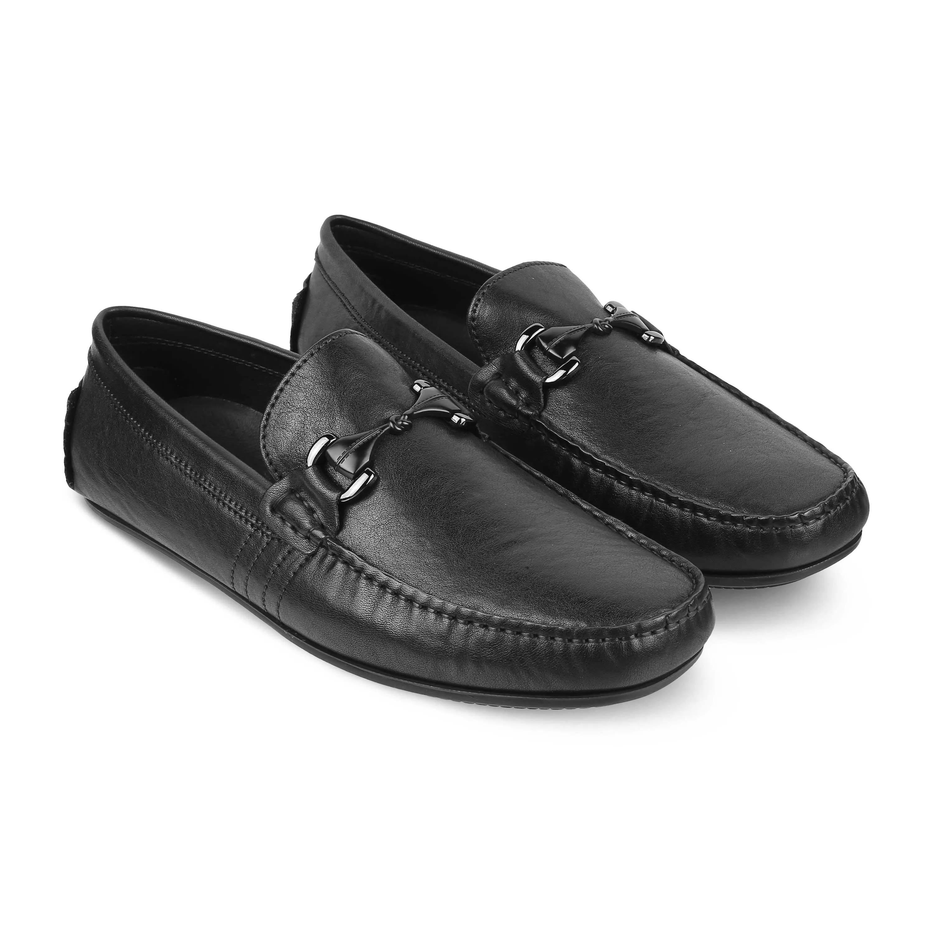 Tresmode Meroc Black Men's Leather Driving Loafers