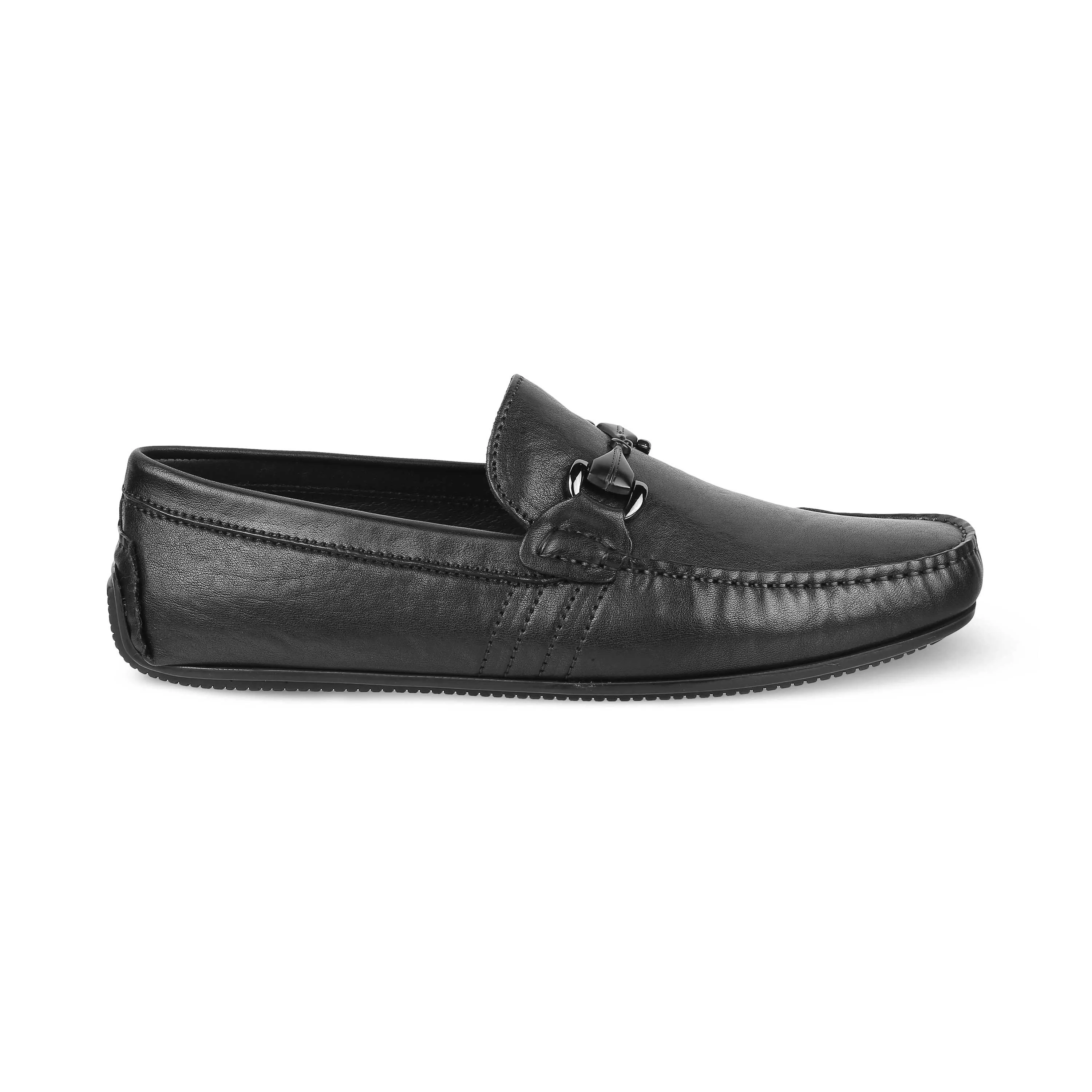 Tresmode Meroc Black Men's Leather Driving Loafers