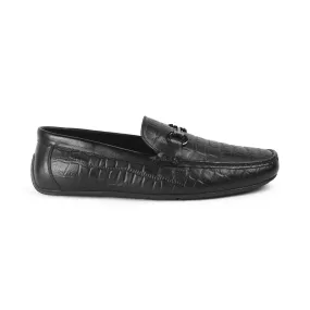 Tresmode Oxile Black Men's Textured Leather Loafers