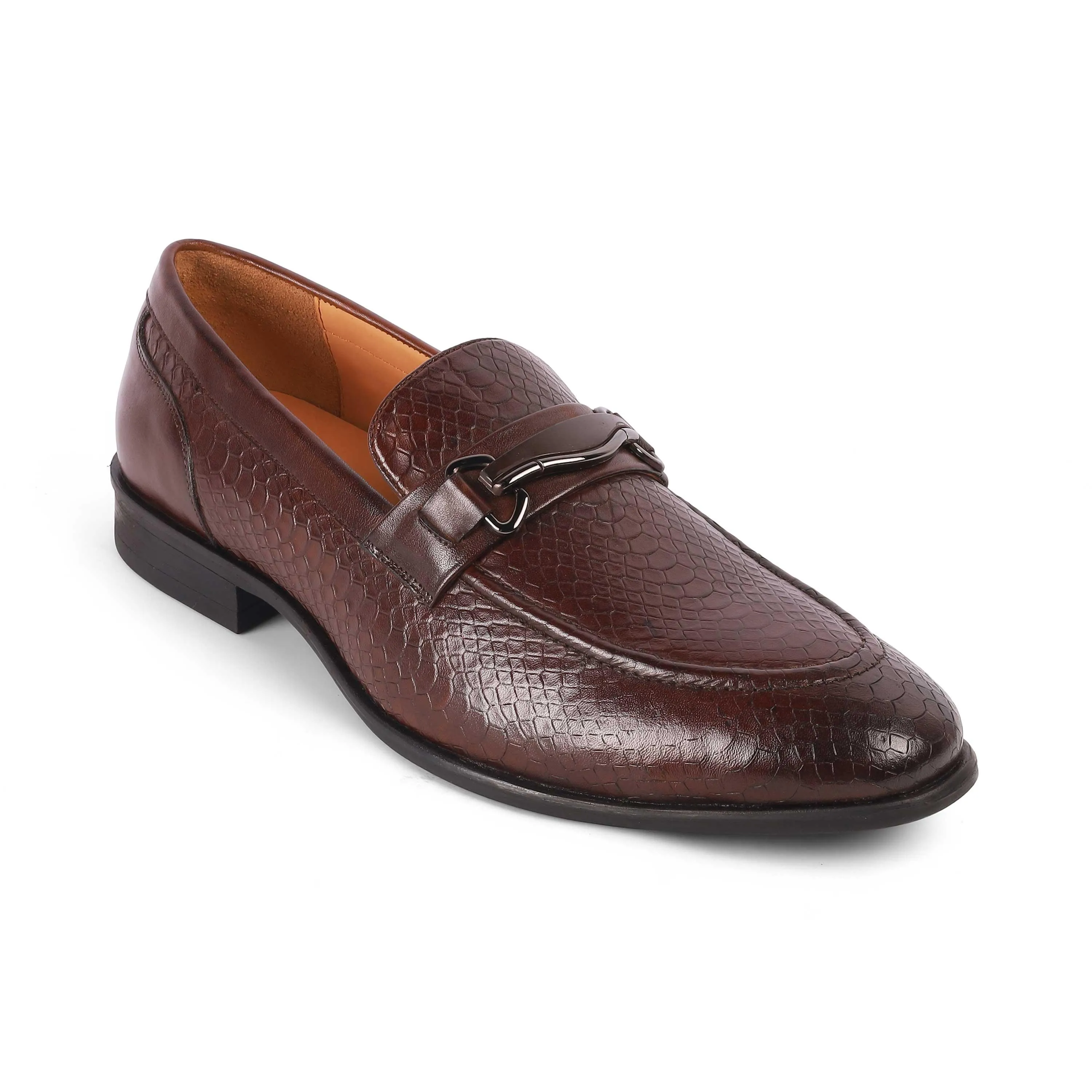 Tresmode Royal Brown Men's Textured Leather Loafers